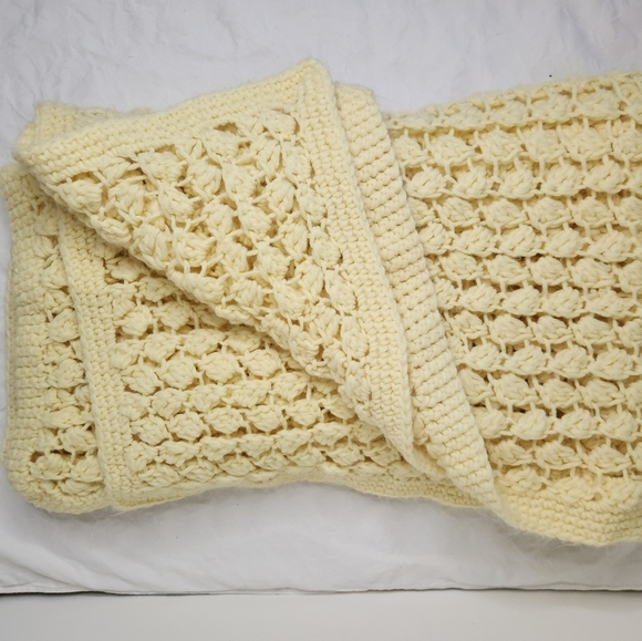 Yellow Crochet Throw Blanket - Picture 1 of 7